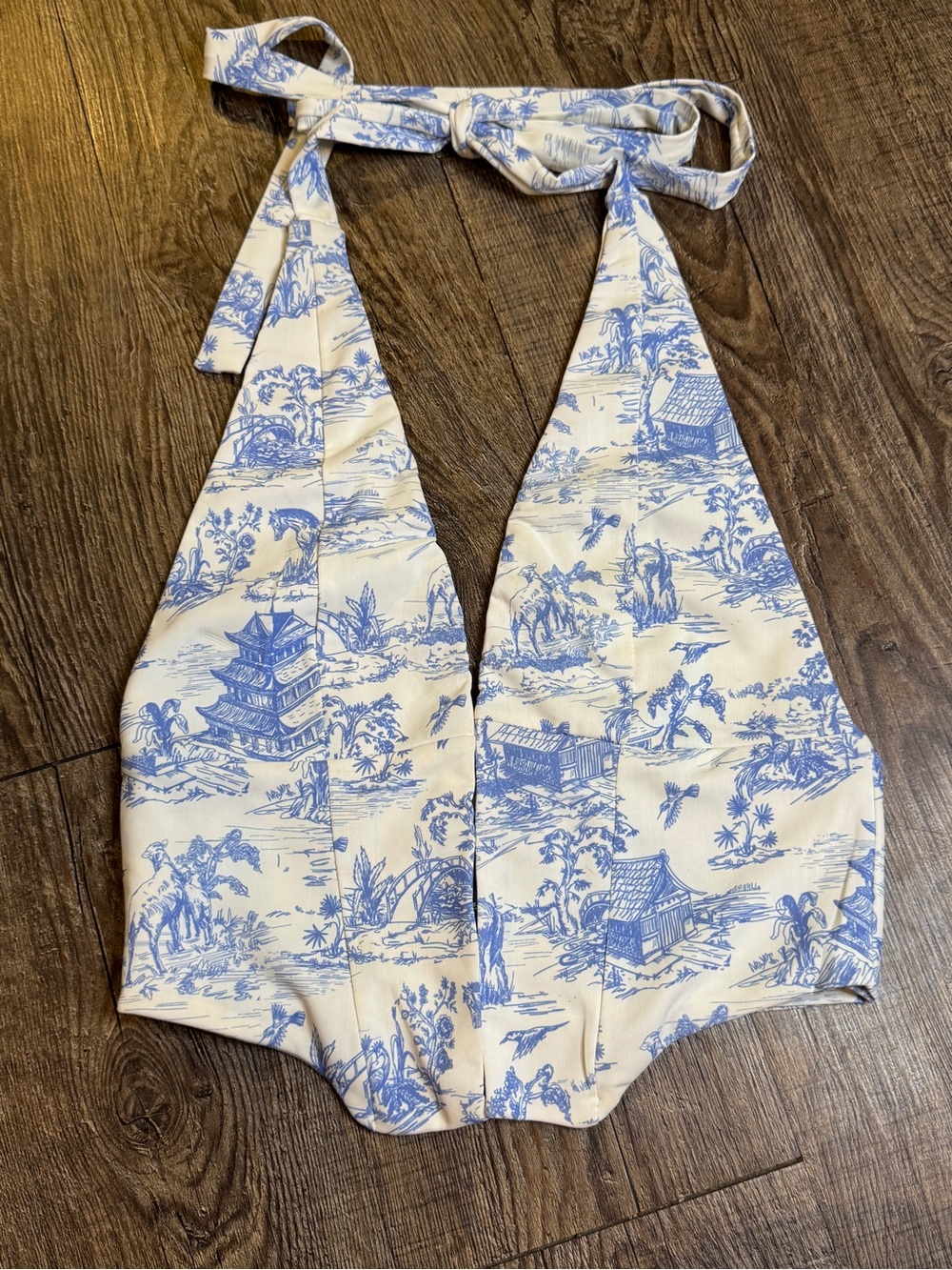 Edikted Blue Toile Halter Top Coastal Chic Sz XS